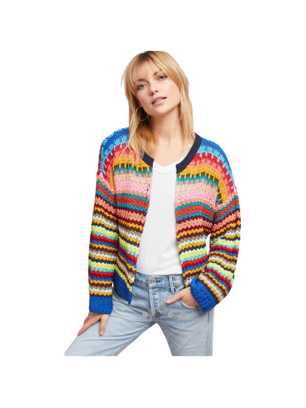 Anthropologie Moth Betty Boho
Knit Open Weave Crochet Rainbow Cardigan